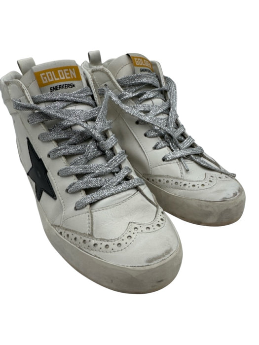 Golden Goose Shoe Size 37 White & Black Leather Upper Metallic Laces Sneakers White & Black / 37