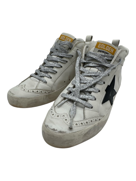 Golden Goose Shoe Size 37 White & Black Leather Upper Metallic Laces Sneakers White & Black / 37