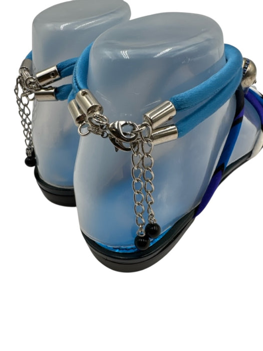Emilio Pucci Shoe Size 37 Blue, Purple & Black Satin Upper Bead Charm Sandals Blue, Purple & Black / 37