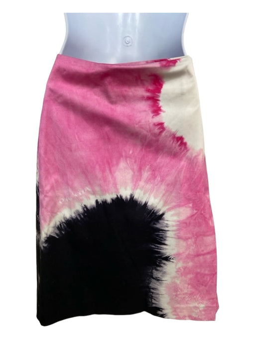 Prada Size 40 White Black Pink Cotton Blend Tie Dye Layered Side Button Skirt White Black Pink / 40
