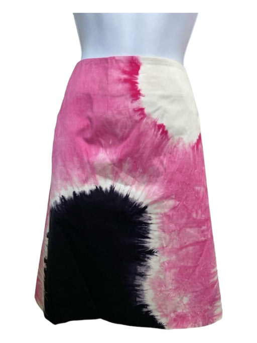 Prada Size 40 White Black Pink Cotton Blend Tie Dye Layered Side Button Skirt White Black Pink / 40