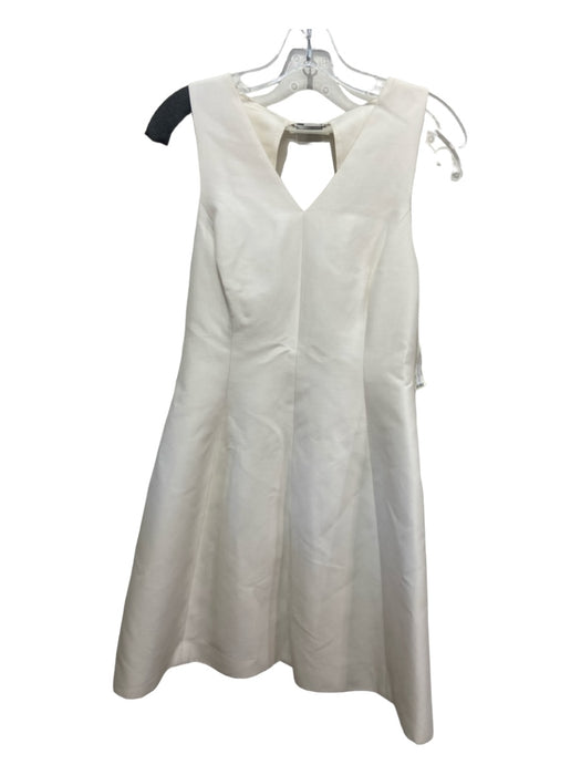 Halston Heritage Size 6 White Cotton Blend V Neck Open Back Sleeveless Dress White / 6