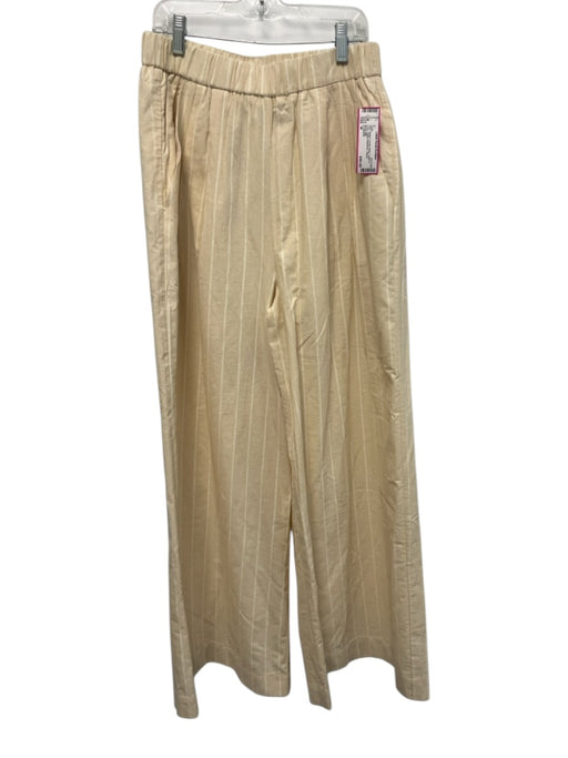& Layered Size M Beige & Cream White Cotton & Linen Elastic Waistband Pants Beige & Cream White / M