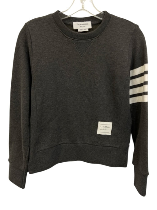Thom Browne Size 2 Gray & White Cotton Heathered Stripe Detail Crewneck Sweater Gray & White / 2
