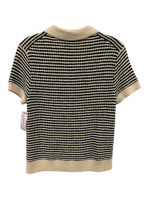 Tory Burch Size S Cream & White Cotton Blend Knit Striped Short Sleeve Polo Top Cream & White / S