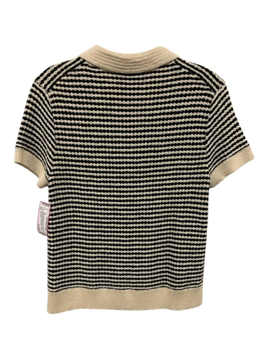 Tory Burch Size S Cream & White Cotton Blend Knit Striped Short Sleeve Polo Top Cream & White / S