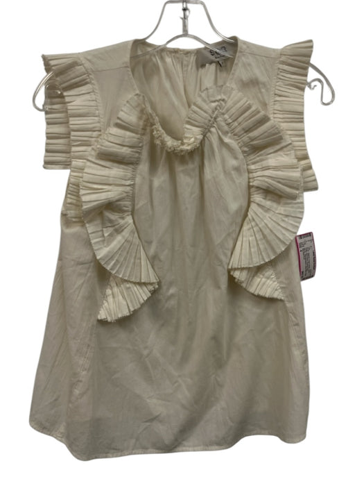 Sea New York Size 4 Cream White Cotton Ruffle Sleeveless Keyhole Back Top Cream White / 4