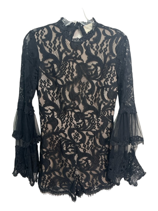 Vestique Size Small Black & Nude Polyester Lace Long Bell Sleeve Romper Black & Nude / Small