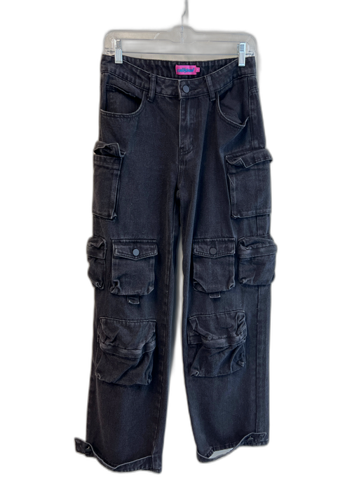 Edikted Size S Black 100% Cotton Zip & Button 5 Pocket Cargo Pockets Jeans Black / S