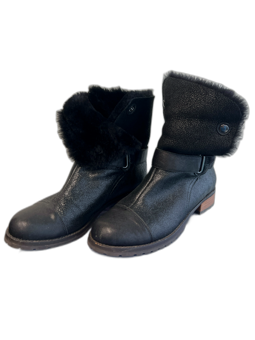 Matt Bernson Shoe Size 8 Black Leather Shearling Interior Round Toe Booties Black / 8