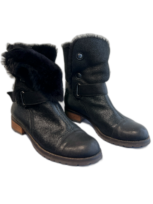Matt Bernson Shoe Size 8 Black Leather Shearling Interior Round Toe Booties Black / 8