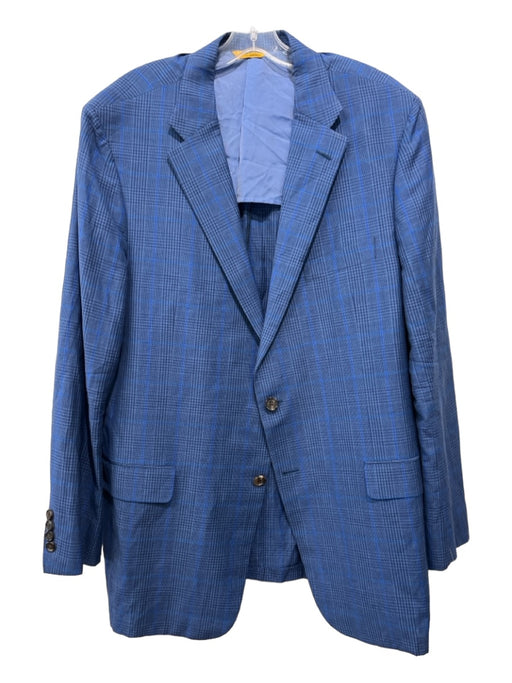 Hickey Freeman Blue Wool Blend Plaid 2 Button Men's Blazer 46L