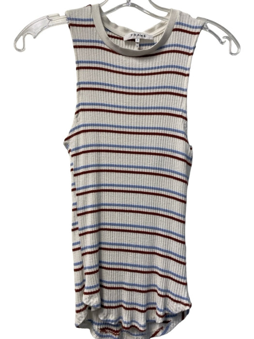 Frame Size S White, Blue & Red Viscose Round Neck Sleeveless Ribbed Striped Top White, Blue & Red / S