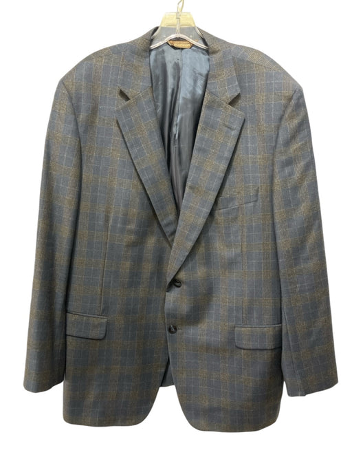 Paul Stuart Blue & Brown Wool Blend Plaid 2 Button Men's Blazer 48