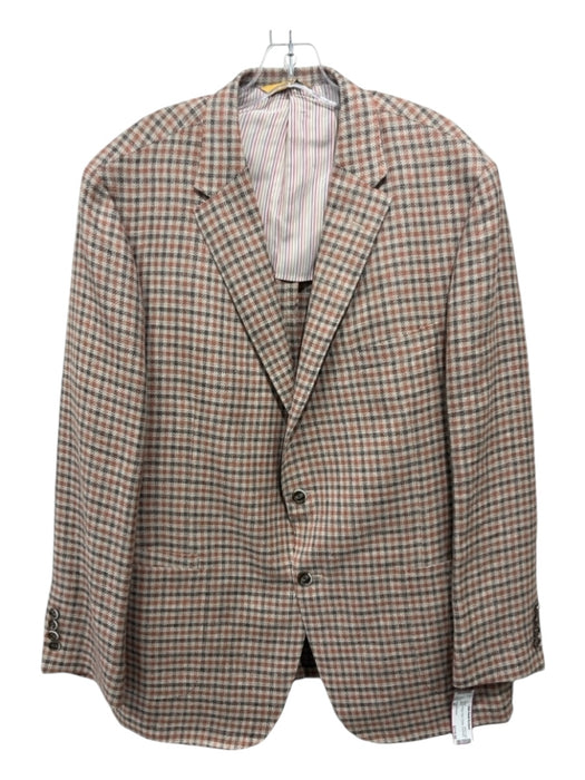 Hickey Freeman Tan & Orange Plaid Men's Blazer 49