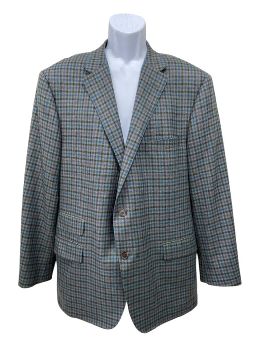 Hickey Freeman Green & Blue Plaid Wool Men's Blazer 49