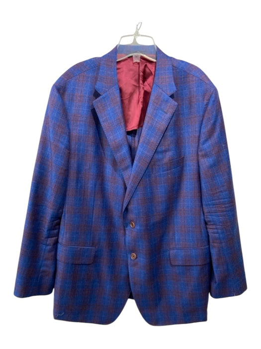 H Stockton Blue & Red Wool Plaid 2 Button Men's Blazer 49