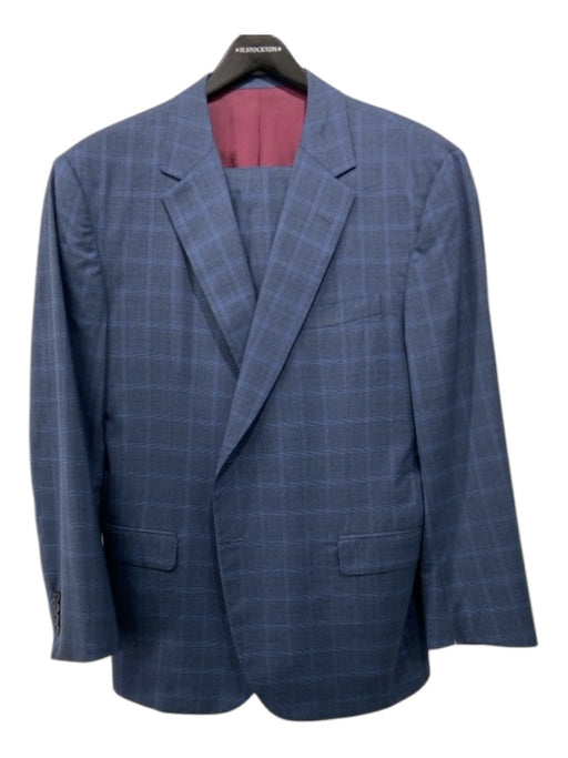 Paul Stuart Blue Wool Plaid 2 Button Men's Suit 48L