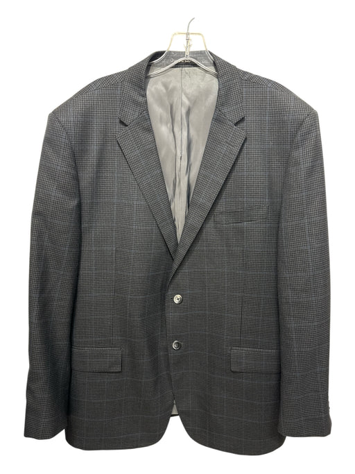 Couture Gray & Blue Wool Plaid 2 Button Men's Blazer Gray & Blue / 48