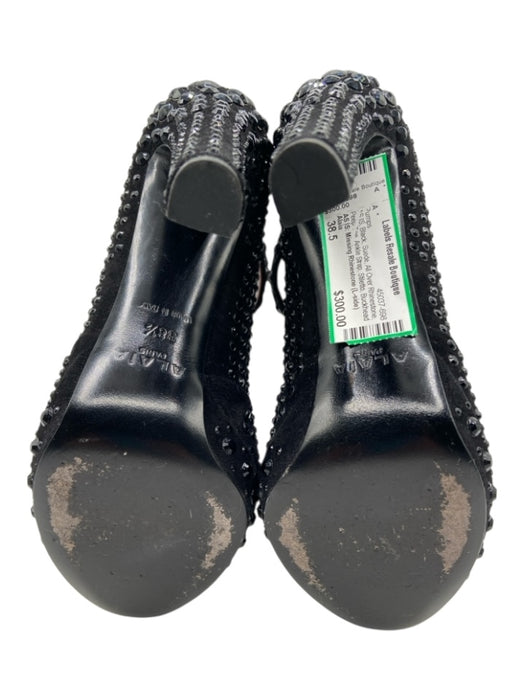 Alaia Shoe Size 38.5 Black Suede All Over Rhinestone Peep Toe Ankle Strap Pumps Black / 38.5