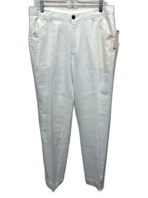 Armani Size Est 32 Off White Linen Blend Solid Dress Cuffed Men's Pants Off White / Est 32