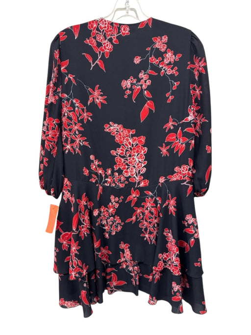 Alice + Olivia Size XS Black & Red Polyester Long Sleeve Split Neck Dress Black & Red / XS