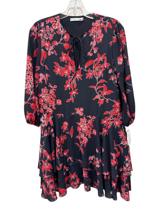 Alice + Olivia Size XS Black & Red Polyester Long Sleeve Split Neck Dress Black & Red / XS