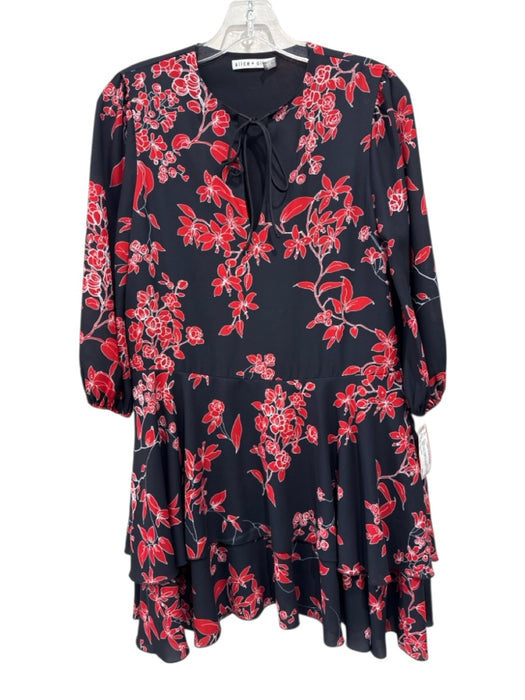 Alice + Olivia Size XS Black & Red Polyester Long Sleeve Split Neck Dress Black & Red / XS