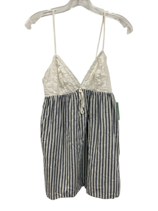 Reformation Size XS Blue & White Viscose & Cotton Lace Stripe V Neck Top Blue & White / XS