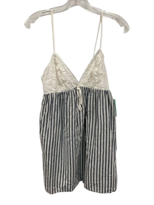 Reformation Size XS Blue & White Viscose & Cotton Lace Stripe V Neck Top Blue & White / XS