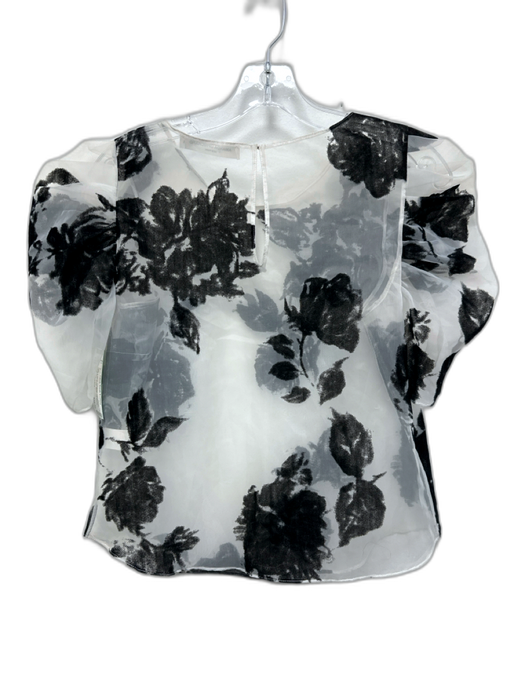 Amanda Uprichard Size P White & Black Polyester Velvet Detail Floral Print Top White & Black / P
