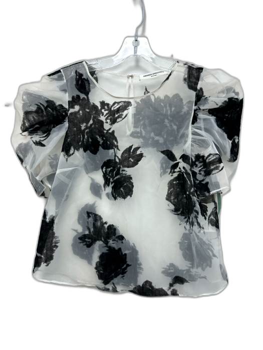 Amanda Uprichard Size P White & Black Polyester Velvet Detail Floral Print Top White & Black / P