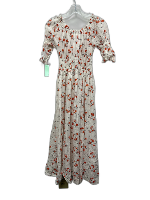 Doen Size S White, Red, Blue Cotton & Viscose Short Puff Sleeve Midi Dress White, Red, Blue / S