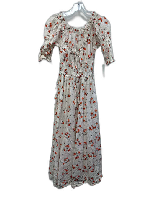 Doen Size S White, Red, Blue Cotton & Viscose Short Puff Sleeve Midi Dress White, Red, Blue / S