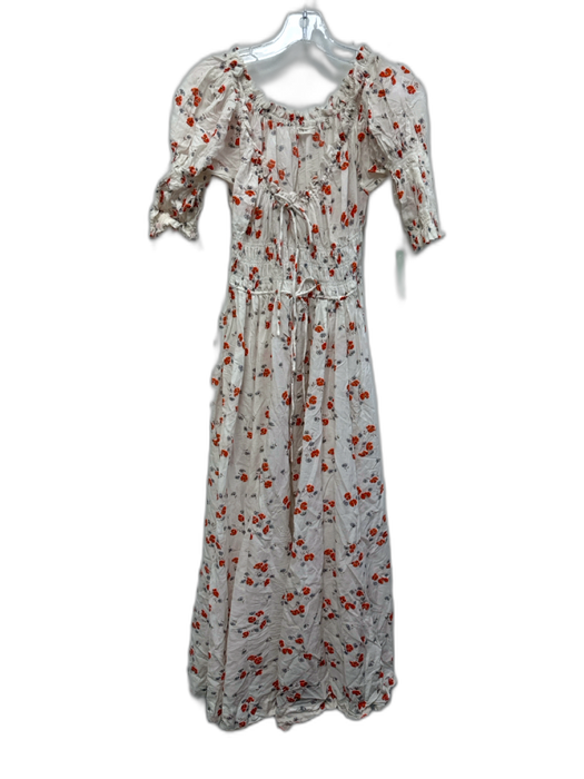 Doen Size S White, Red, Blue Cotton & Viscose Short Puff Sleeve Midi Dress White, Red, Blue / S