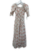 Doen Size S White, Red, Blue Cotton & Viscose Short Puff Sleeve Midi Dress White, Red, Blue / S