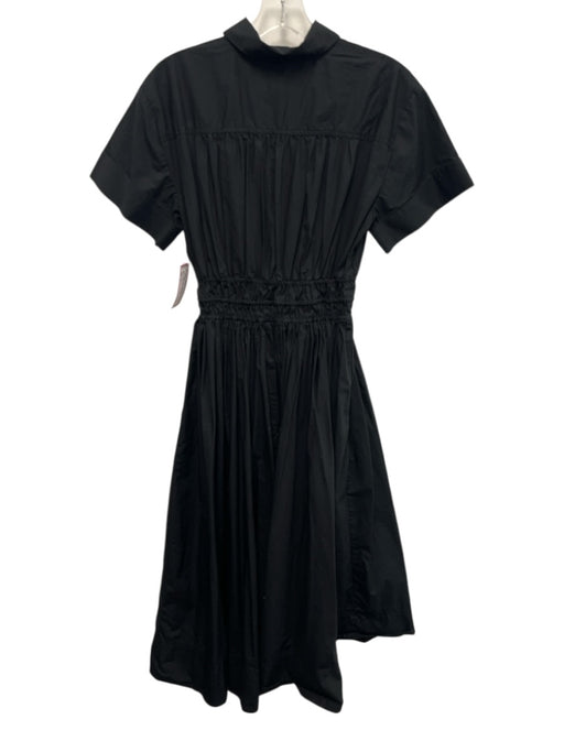 J Crew Size 0 Black Cotton Short Sleeve Elastic Waist Buttons Midi Dress Black / 0