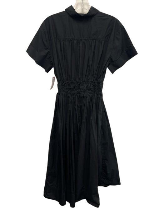 J Crew Size 0 Black Cotton Short Sleeve Elastic Waist Buttons Midi Dress Black / 0