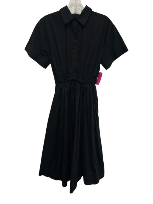 J Crew Size 0 Black Cotton Short Sleeve Elastic Waist Buttons Midi Dress Black / 0