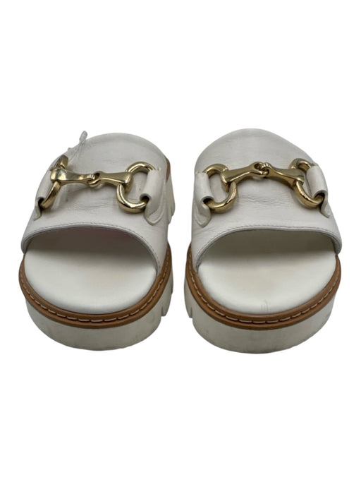 Paul Green Shoe Size 5 White & Brown Leather Slides Gold Hardware Sandals White & Brown / 5