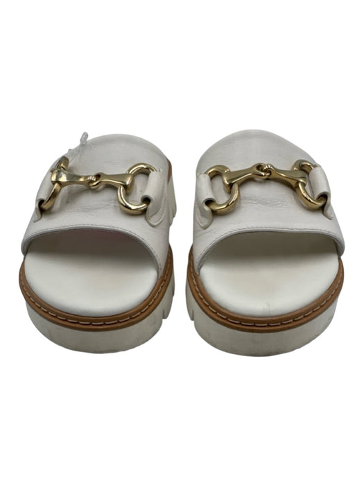 Paul Green Shoe Size 5 White & Brown Leather Slides Gold Hardware Sandals White & Brown / 5