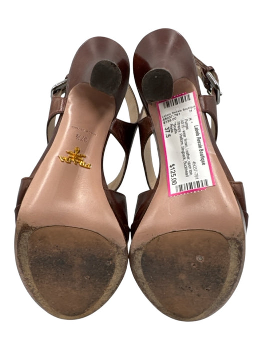 Prada Shoe Size 37.5 Brown Leather open toe Strappy Platform Slingback Pumps Brown / 37.5