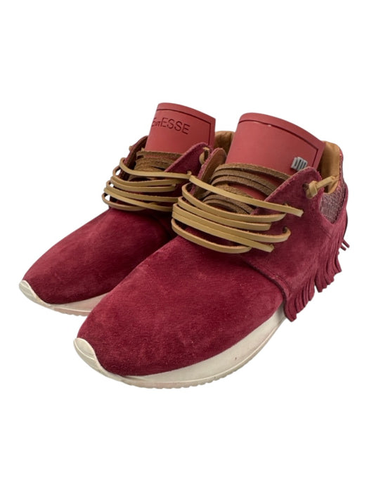 Esse Ut Esse Shoe Size 37 red, tan, white Suede Lace Up Fringe Sneakers red, tan, white / 37