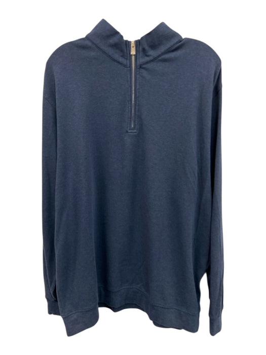 Peter Millar Size XL Navy Blue Cotton Solid Quarter Zip Men's Long Sleeve Shirt Navy Blue / XL
