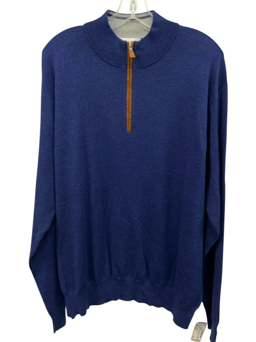 Peter Millar Size XXL Blue Wool Solid Quarter Zip Men's Sweater Blue / XXL