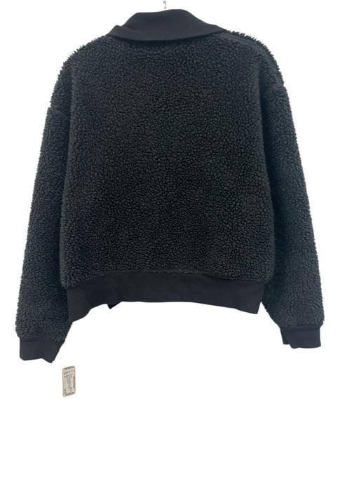 Varley Size M Black Polyester Faux Shearling Quarter Zip Mock Neck Sweater Black / M