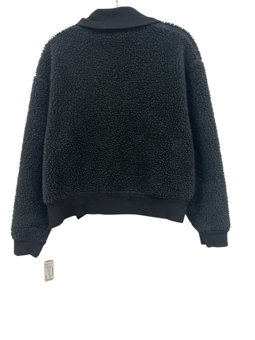 Varley Size M Black Polyester Faux Shearling Quarter Zip Mock Neck Sweater Black / M