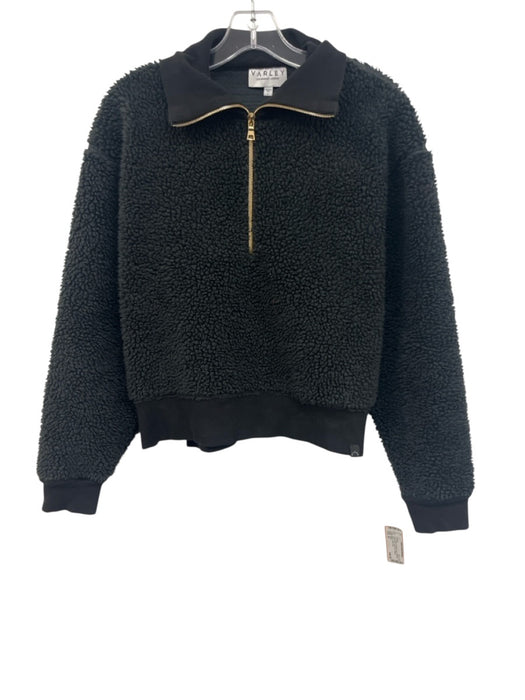 Varley Size M Black Polyester Faux Shearling Quarter Zip Mock Neck Sweater Black / M