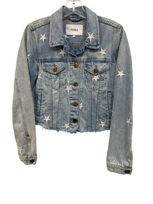 Pistola Size S Light blue & white Cotton Denim Embroidered Stars Cropped Jacket Light blue & white / S