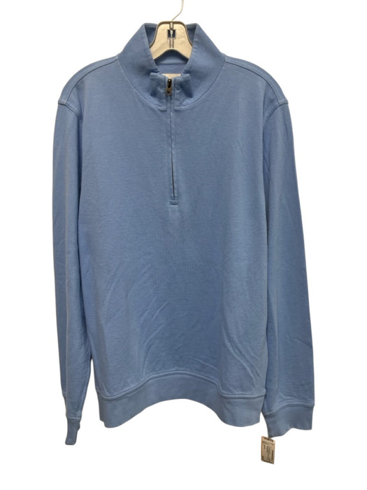 Billy Reid Size L Blue Cotton Blend Solid Quarter Zip Men's Long Sleeve Shirt Blue / L
